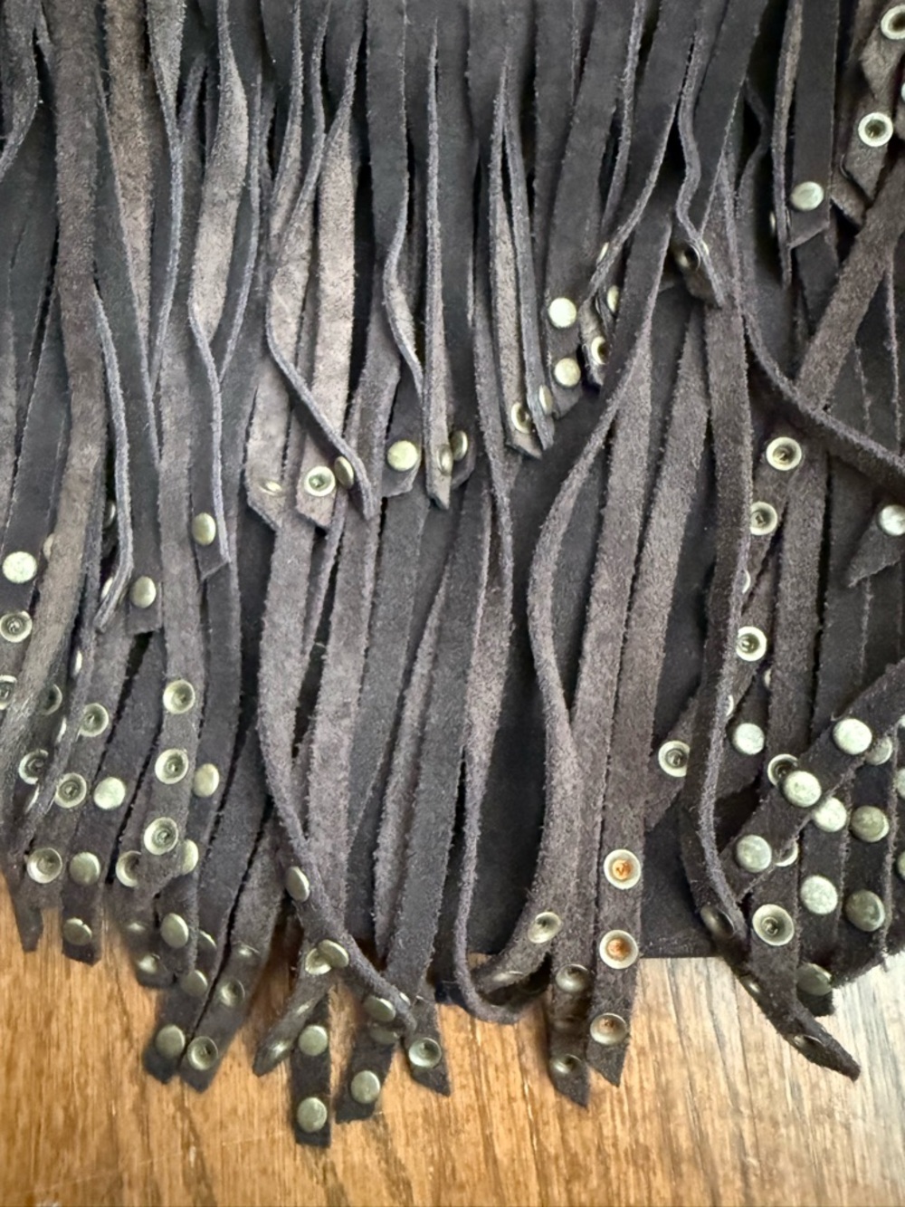 Vintage Express Genuine Suede Fringe Hobo Bag - Brown Studded Western Y2K Boho - Picture 3 of 6